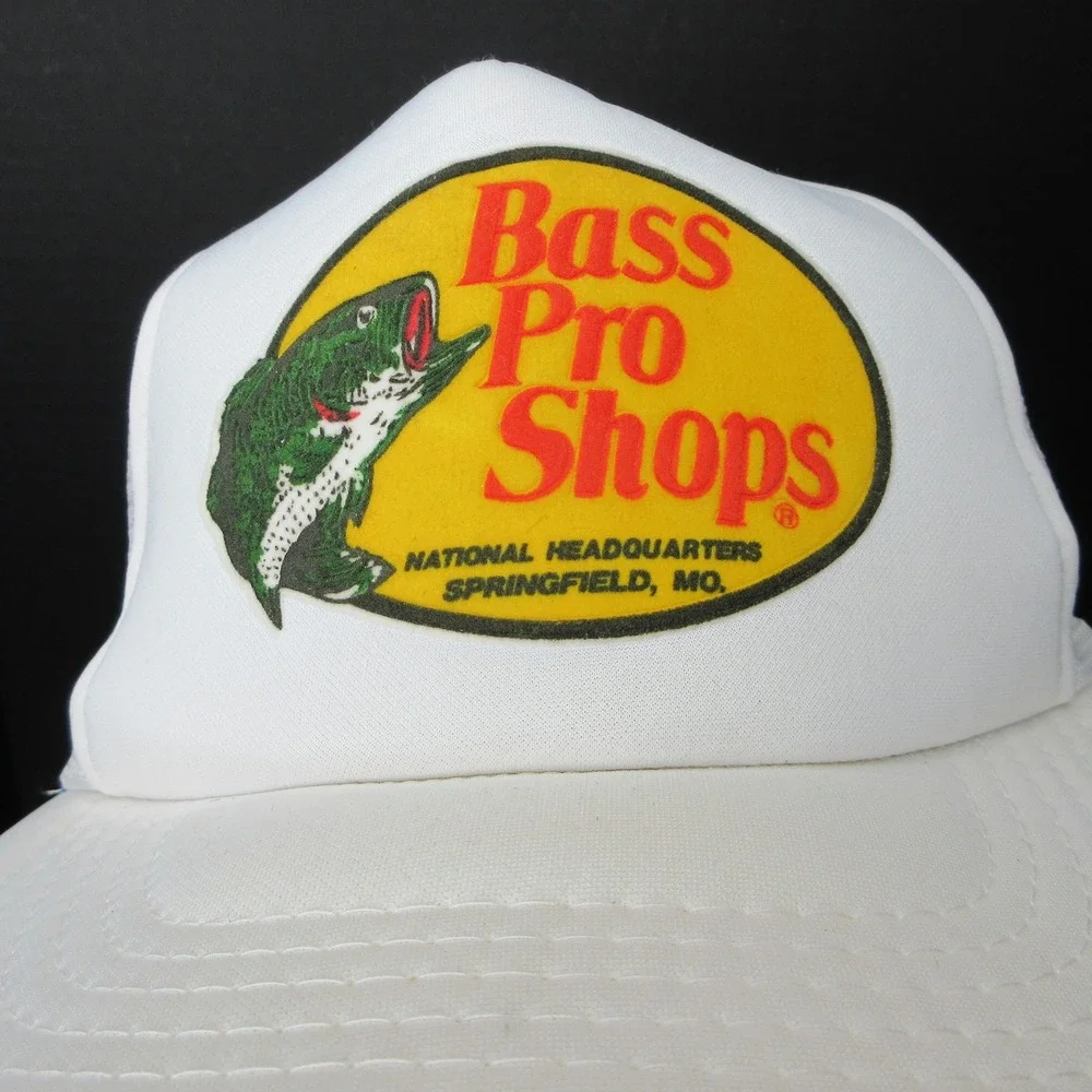 Vintage Bass Pro Shops National Headquarters Trucker Hat Cap White Mesh